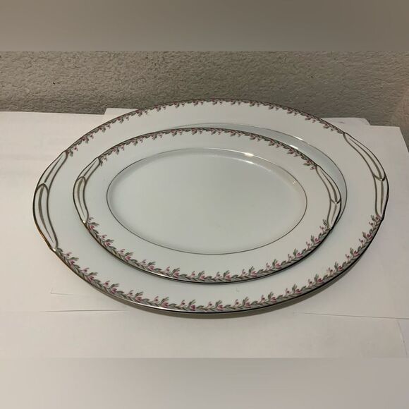 2 Noritake 5507 Petite Pattern 16.5” & 12”  Serving Platter  salad plate 8.25” - Picture 4 of 11